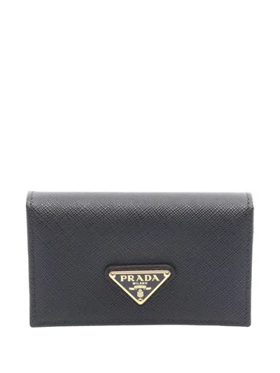 Pre-owned Prada 2013-2025 Saffiano Logo Card Holder In Black