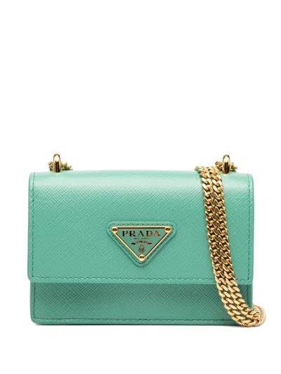 Pre-owned Prada 2013-2025 Saffiano Lux Card Holder On Chain Crossbody Bag In Blue