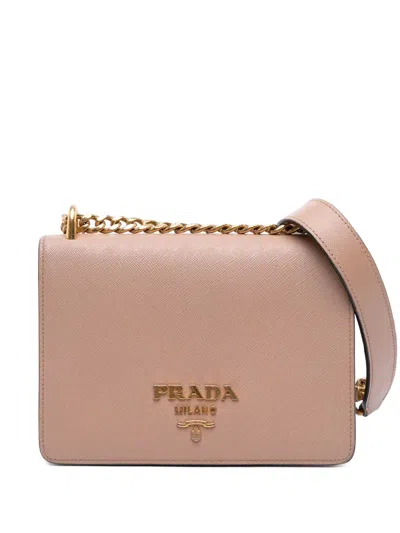 Pre-owned Prada 2013-2025 Saffiano Lux Chain Crossbody Bag In Brown