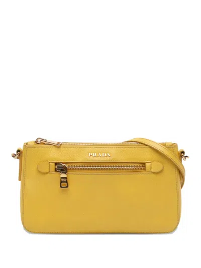 Pre-owned Prada 2013-2025 Saffiano Lux Front Pocket Crossbody Bag In Yellow