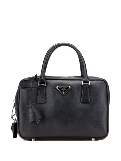 Pre-owned Prada 2013-2025 Saffiano Lux Petite Bowler Handbag In Black