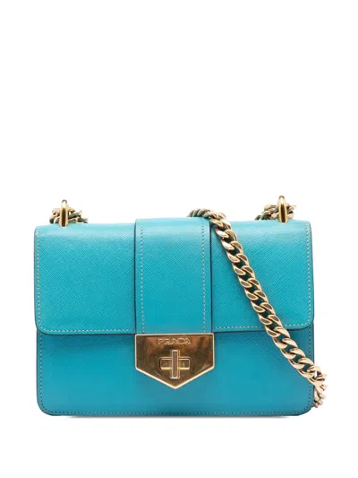 Pre-owned Prada 2013-2025 Saffiano Lux Turnlock Chain Crossbody Bag In Blue
