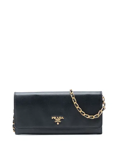 Pre-owned Prada 2013-2025 Saffiano Lux Wallet On Chain Crossbody Bag In Black