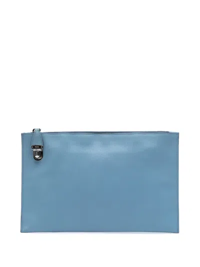 Pre-owned Prada 2013-2025 Saffiano Lux Zip Clutch Bag In Blue
