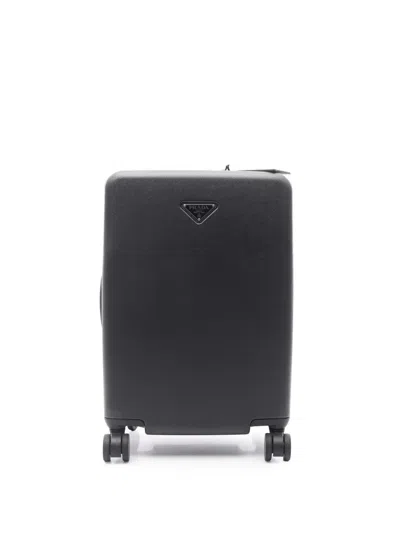 Pre-owned Prada 2013-2025 Saffiano Print Polycarbonate Trolley Travel Bag In Black