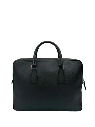 Pre-owned Prada 2013-2025 Saffiano Striped Business Bag In Black
