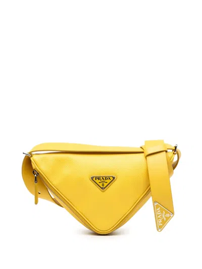 Pre-owned Prada 2013-2025 Saffiano Triangle Convertible Shoulder Bag In Yellow