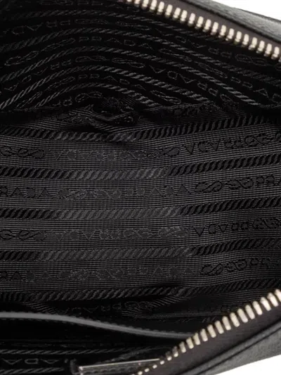 Pre-owned Prada 2013-2025 Saffiano Triangle Logo Crossbody Bag In Black