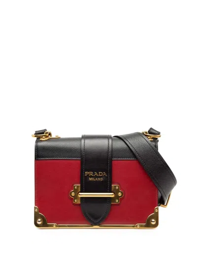 Pre-owned Prada 2013-2025 Saffiano Trimmed City Calf Cahier Crossbody Bag In Black