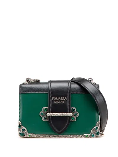 Pre-owned Prada 2013-2025 Saffiano Trimmed City Calf Crystal Cahier Crossbody Bag