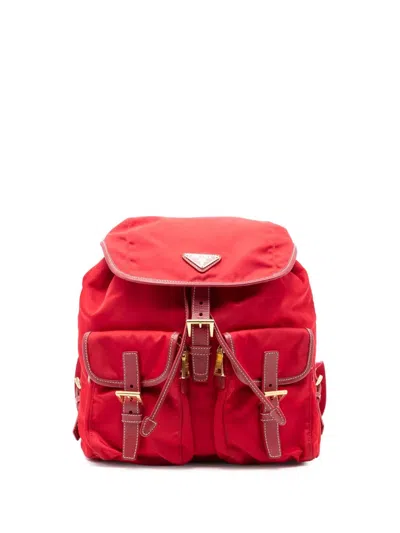 Pre-owned Prada 2013-2025 Saffiano Trimmed Tessuto Backpack In Red