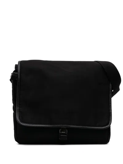 Pre-owned Prada 2013-2025 Saffiano Trimmed Tessuto Buckle Messenger Bag Crossbody Bag In Black