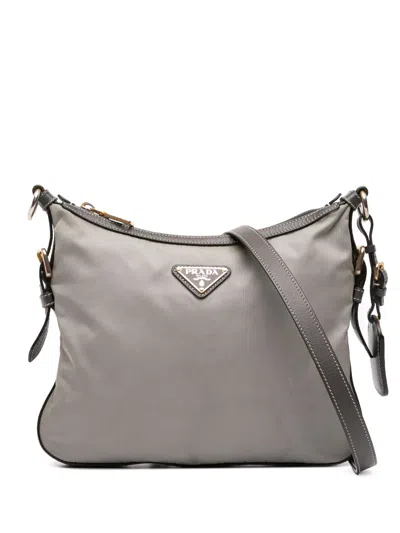 Pre-owned Prada 2013-2025 Saffiano Trimmed Tessuto Crossbody Bag In Gray