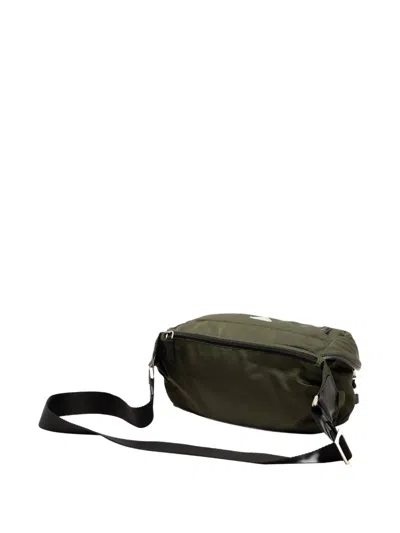 Pre-owned Prada 2013-2025 Saffiano Trimmed Tessuto Double Buckle Belt Bag In Green