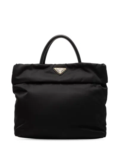 Pre-owned Prada 2013-2025 Saffiano Trimmed Tessuto Handbag In Black