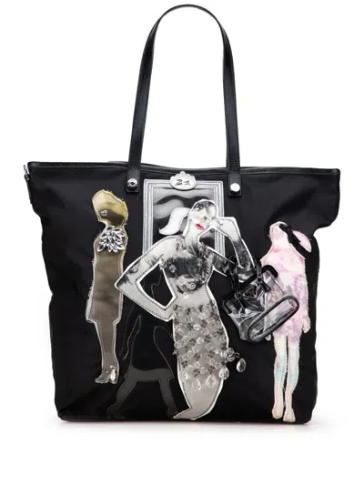 Pre-owned Prada 2013-2025 Saffiano Trimmed Tessuto Robot Satchel In Black