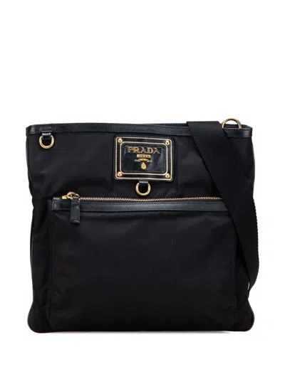 Pre-owned Prada 2013-2025 Saffiano Trimmed Tessuto Snap Crossbody Bag In Black