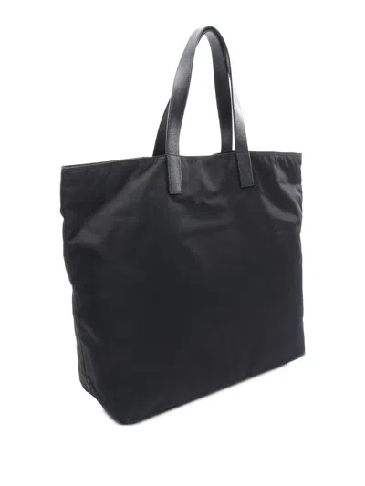 Pre-owned Prada 2013-2025 Saffiano Trimmed Tessuto Tote Bag In Black
