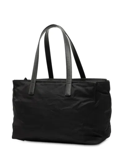 Pre-owned Prada 2013-2025 Saffiano Trimmed Tessuto Tote Bag In Black