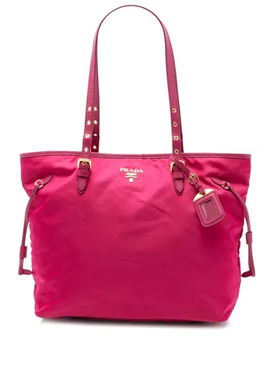 Pre-owned Prada 2013-2025 Saffiano Trimmed Tessuto Tote Bag In Pink