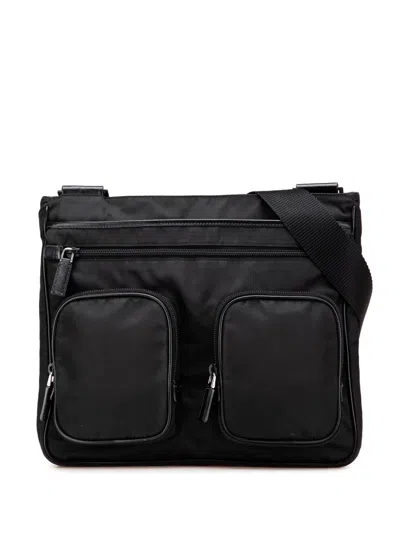 Pre-owned Prada 2013-2025 Saffiano Trimmed Tessuto Zip Top Crossbody Bag