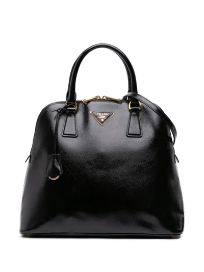 Pre-owned Prada 2013-2025 Saffiano Vernice Dome Satchel In Black