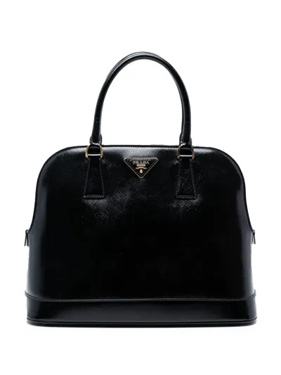 Pre-owned Prada 2013-2025 Saffiano Vernice Promenade Dome Satchel In Black