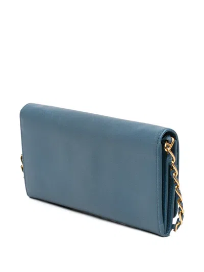 Pre-owned Prada 2013-2025 Saffiano Wallet On Chain Crossbody Bag In Blue