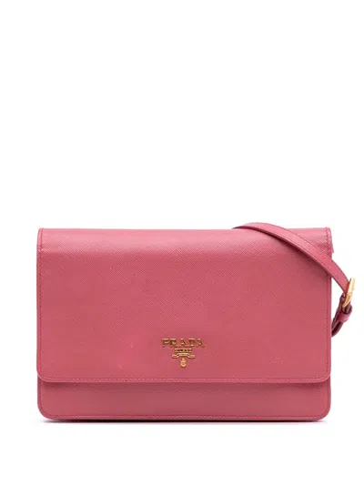 Pre-owned Prada 2013-2025 Saffiano Wallet On Strap Crossbody Bag In Pink