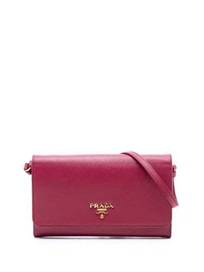 Pre-owned Prada 2013-2025 Saffiano Wallet On Strap Crossbody Bag In Pink