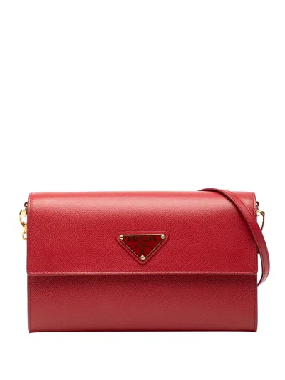 Pre-owned Prada 2013-2025 Saffiano Wallet On Strap Crossbody Bag In Red