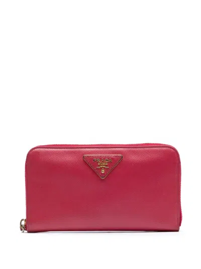Pre-owned Prada 2013-2025 Saffiano Zip Around Wallet Long Wallets In Red