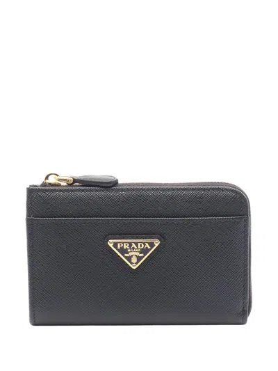 Pre-owned Prada 2013-2025 Saffiano Zip Case Coin Pouch In Black