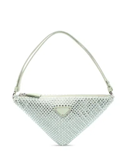 Pre-owned Prada 2013-2025 Satin Crystal Embellished Triangle Pouch Handbag