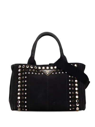 Pre-owned Prada 2013-2025 Small Canvas Canapa Bijoux Satchel In Black