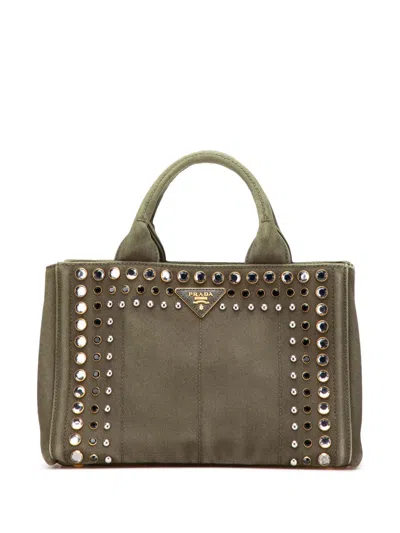 Pre-owned Prada 2013-2025 Small Canvas Canapa Bijoux Satchel In Green