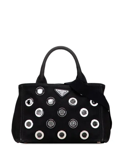 Pre-owned Prada 2013-2025 Small Canvas Canapa Grommet Satchel In Black
