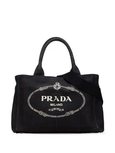 Pre-owned Prada 2013-2025 Small Canvas Canapa Logo Satchel In Black