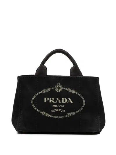 Pre-owned Prada 2013-2025 Small Canvas Canapa Logo Satchel In Black