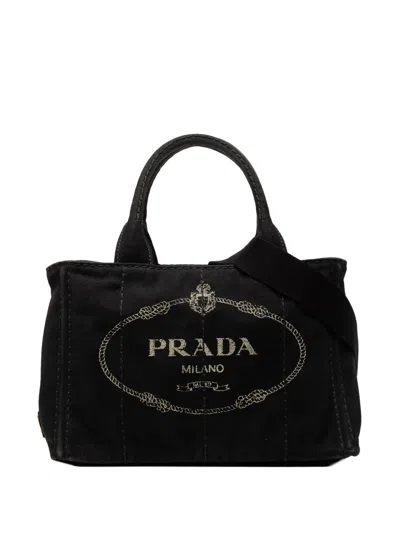 Pre-owned Prada 2013-2025 Small Canvas Canapa Logo Satchel In Black