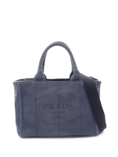 Pre-owned Prada 2013-2025 Small Canvas Canapa Logo Satchel In Blue
