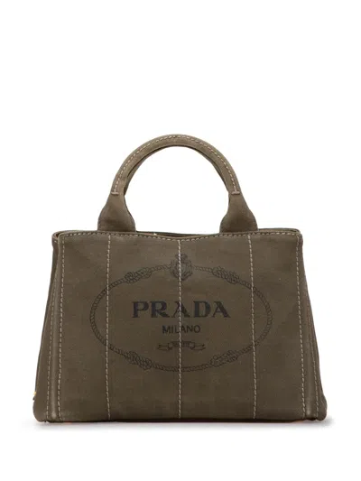Pre-owned Prada 2013-2025 Small Canvas Canapa Logo Satchel In Brown