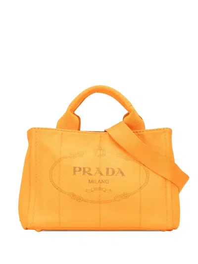 Pre-owned Prada 2013-2025 Small Canvas Canapa Logo Satchel In Orange