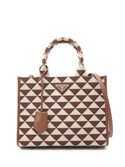 Pre-owned Prada 2013-2025 Small Canvas Symbole Triangolo Satchel In Brown