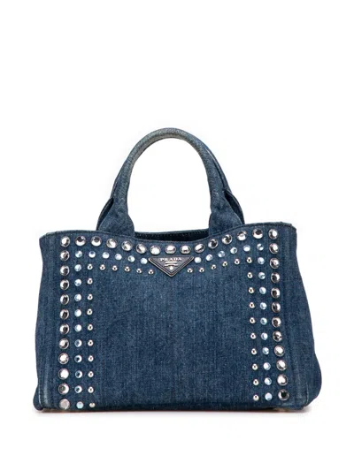 Pre-owned Prada 2013-2025 Small Denim Canapa Bijoux Satchel In Blue