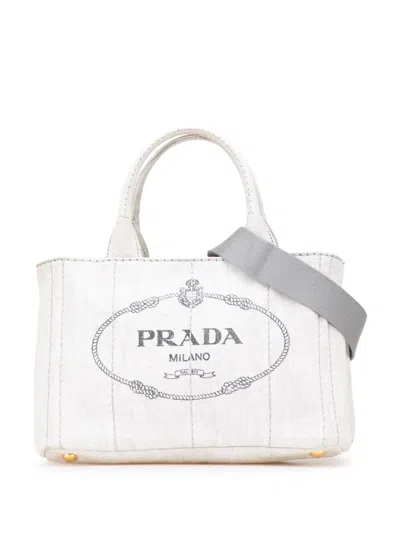 Pre-owned Prada 2013-2025 Small Denim Canapa Logo Satchel