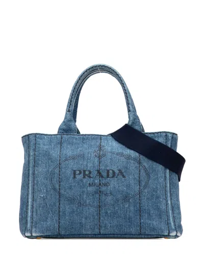 Pre-owned Prada 2013-2025 Small Denim Canapa Logo Satchel In Blue