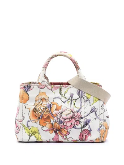 Pre-owned Prada 2013-2025 Small Floral Printed Canvas Canapa Satchel