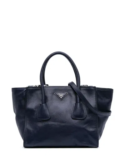 Pre-owned Prada 2013-2025 Small Glace Calf Twin Pocket Satchel In Blue
