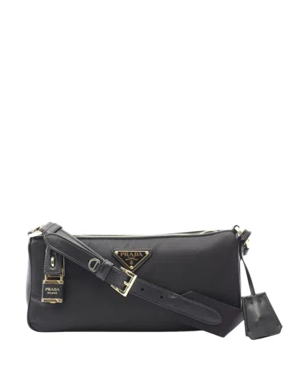 Pre-owned Prada 2013-2025 Small Leather And Tessuto Crossbody Bag In Black